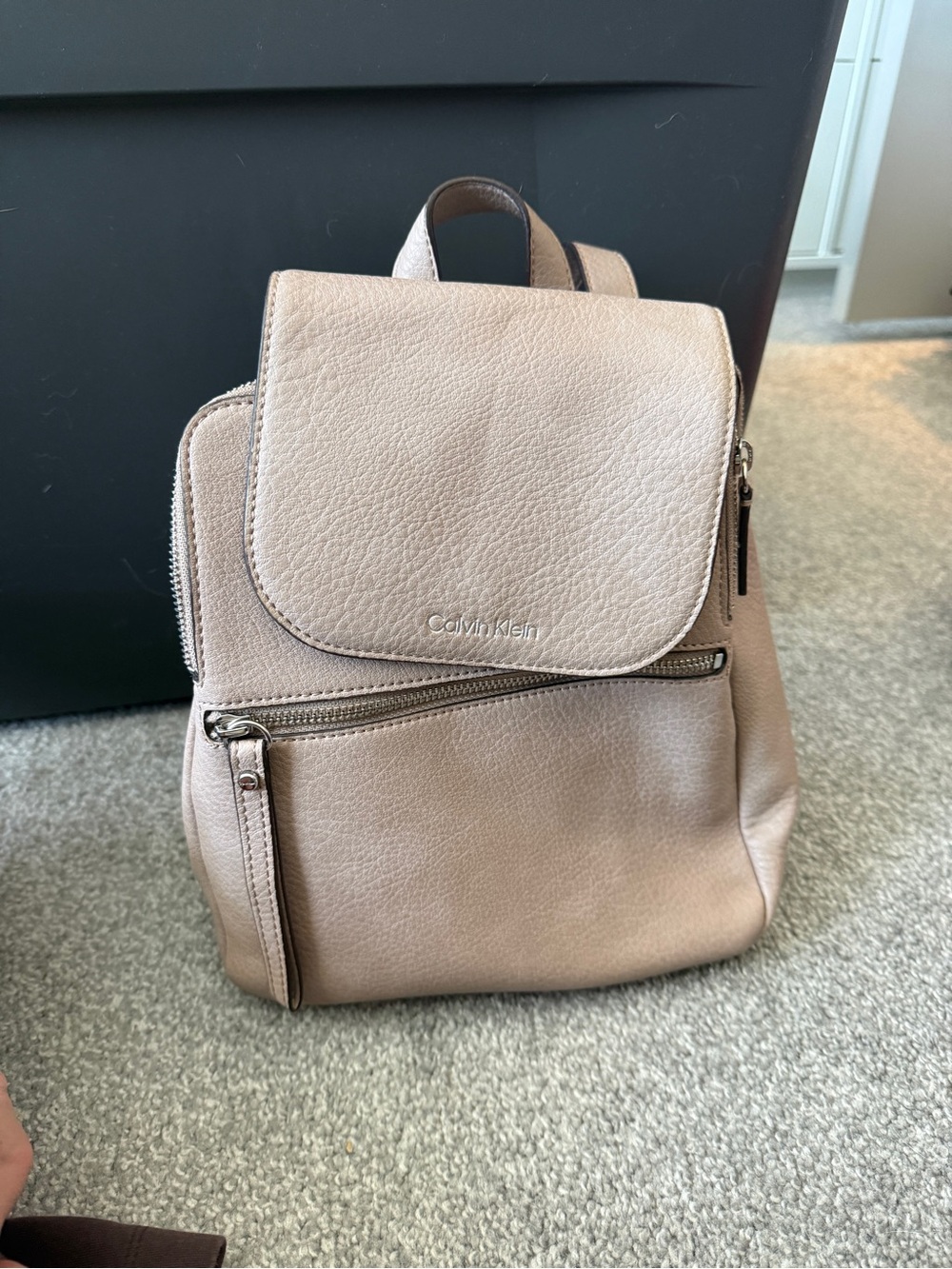 Calvin Klein Beige Leather Mini Backpack